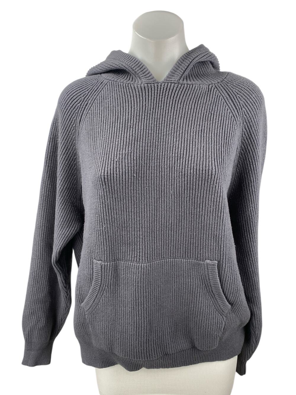 Edikted Women's Gray Rib Knit Hooded Hoodie Long Sleeve Sweatshirt Sweater Top M
